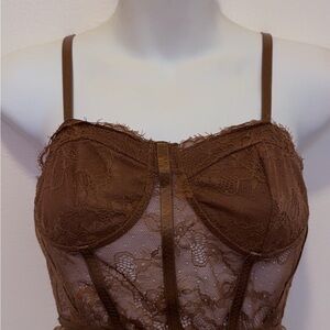 Brown Lace Bustier Crop Top